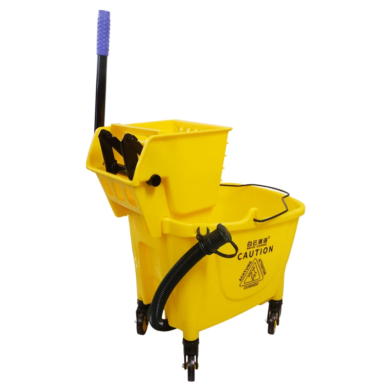 Factory Price Commercial Yellow Plastic Floor cleaning Squeeze Mop Bucket Wringer Mop Bucket With Drainpipe