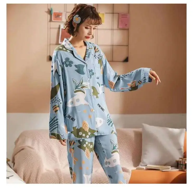 Summer milk cotton pajamas girl cute cardigan large size short sleeve shorts suit pajamas ladies