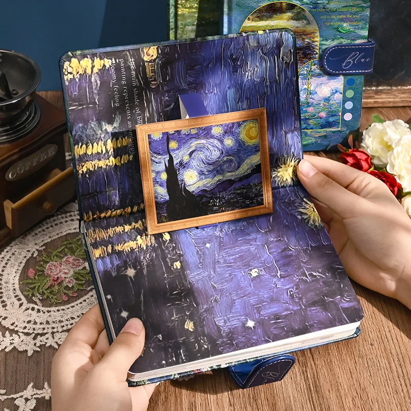 Famous painting planner vintage oil painting Magnetic Buckle Notebook College 3D Inner pages Van Gogh Hardcover Notebook
