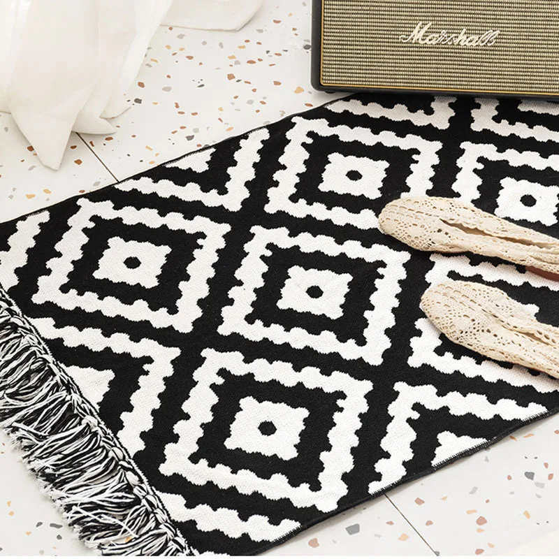 Scandinavian ethnic style cotton and linen jacquard woven carpet tassel floor mat living room sofa tatami mat