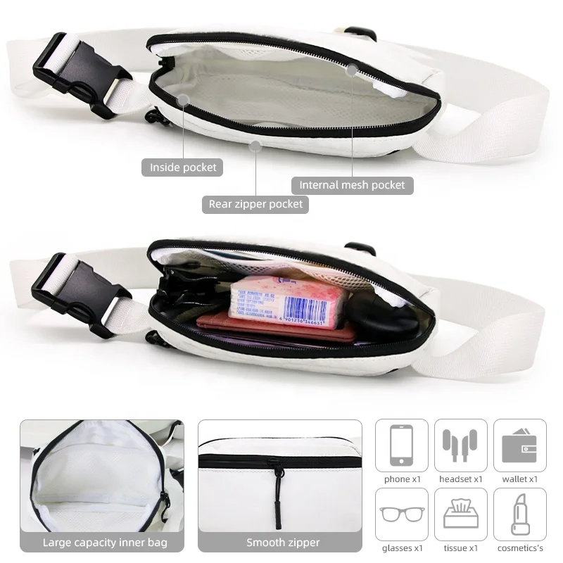 New Design YKK Large Fitness Sport Bum Bag Fanny Pack Running Wholesale Women Zipper Waist Bags Unisex With Adjustable Strap