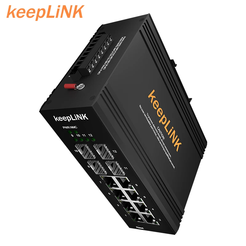12-Port Industrial Gigabit PoE+ Light Layer2 Managed Ethernet Switch w/8*10/100/1000Tx (30W/Port) + 4*100/1000 SFP Ports