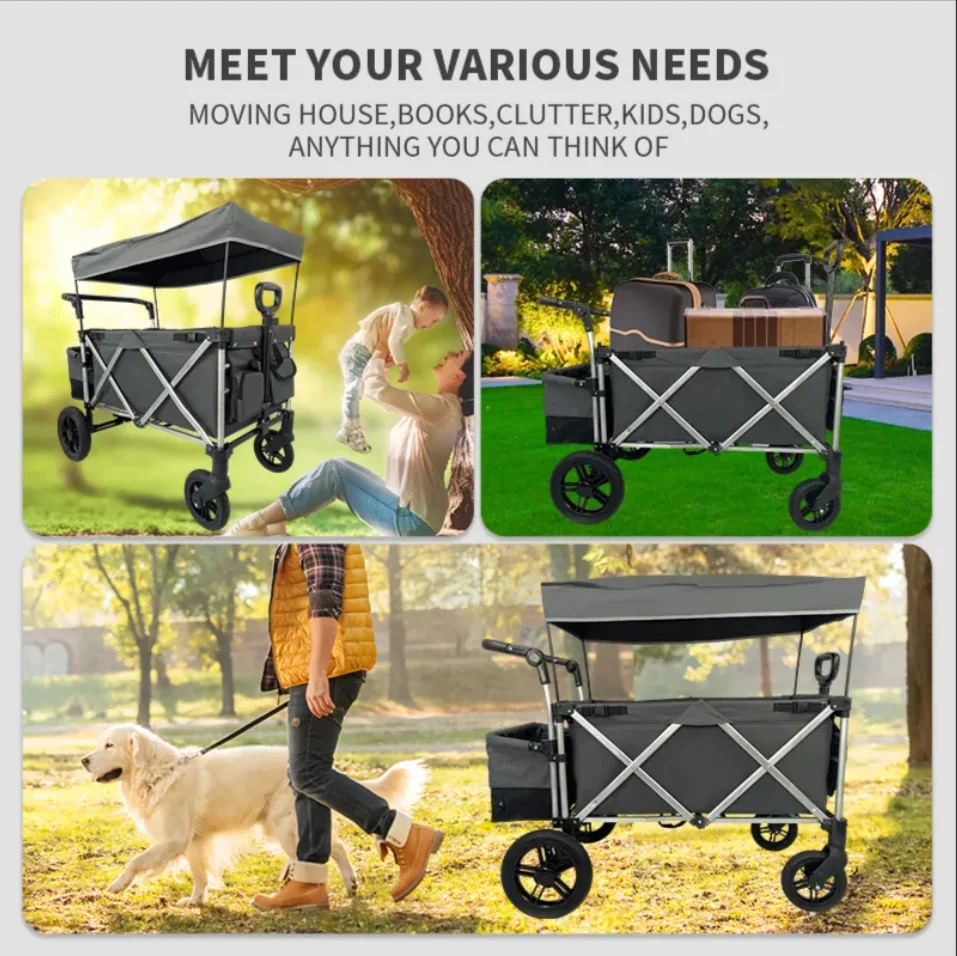 Portable Folding Wagon Stainless Steel Trolley Heavy Duty Utility Cart For Garden And Shopping