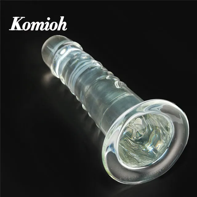 Komioh low price wholesale Large long thick real penis chinese dildos crystal galss sex toys clear dildo