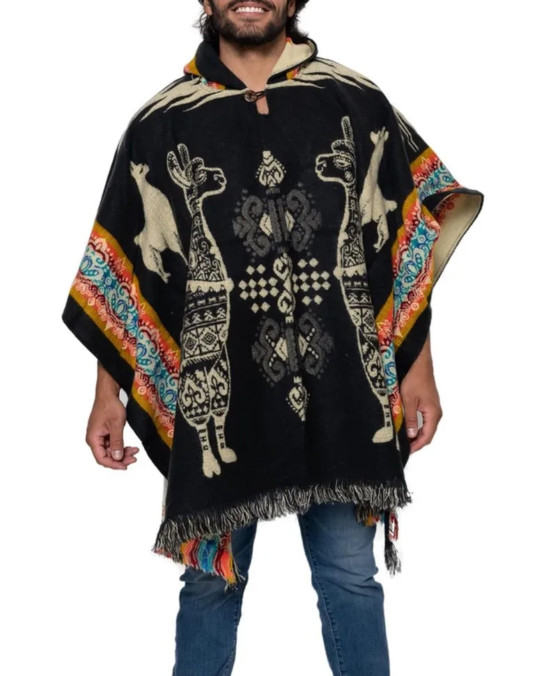 2024 Spring Indigenous Southwestern Navajo Aztec Cloak Mexican Men Knitted Hoodie Poncho