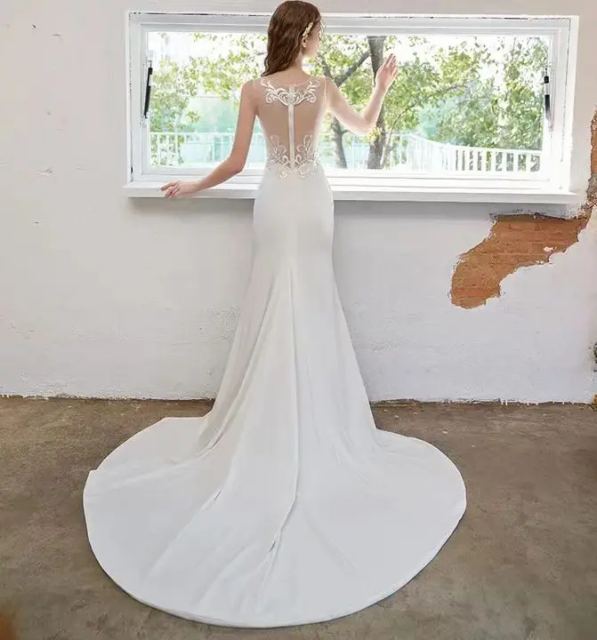 New style wedding dress lace short sleeve high waist 3D three-dimensional flower bride wedding dress