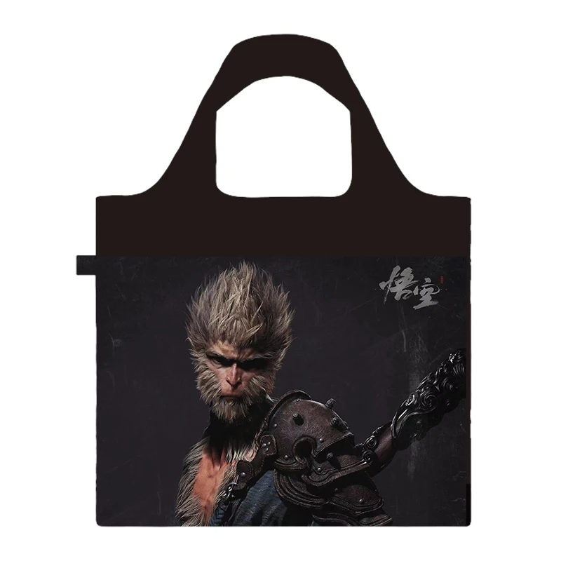 Black Myth Tote Bags Double Layered Handheld  Ripstop Resistant Nylon/Rpet Polyester Foldable Shopping Bag