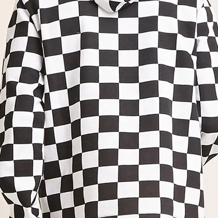 Wholesale Fleece Pullover Plaid Long Sleeve Checked Hooded Sweatshirt