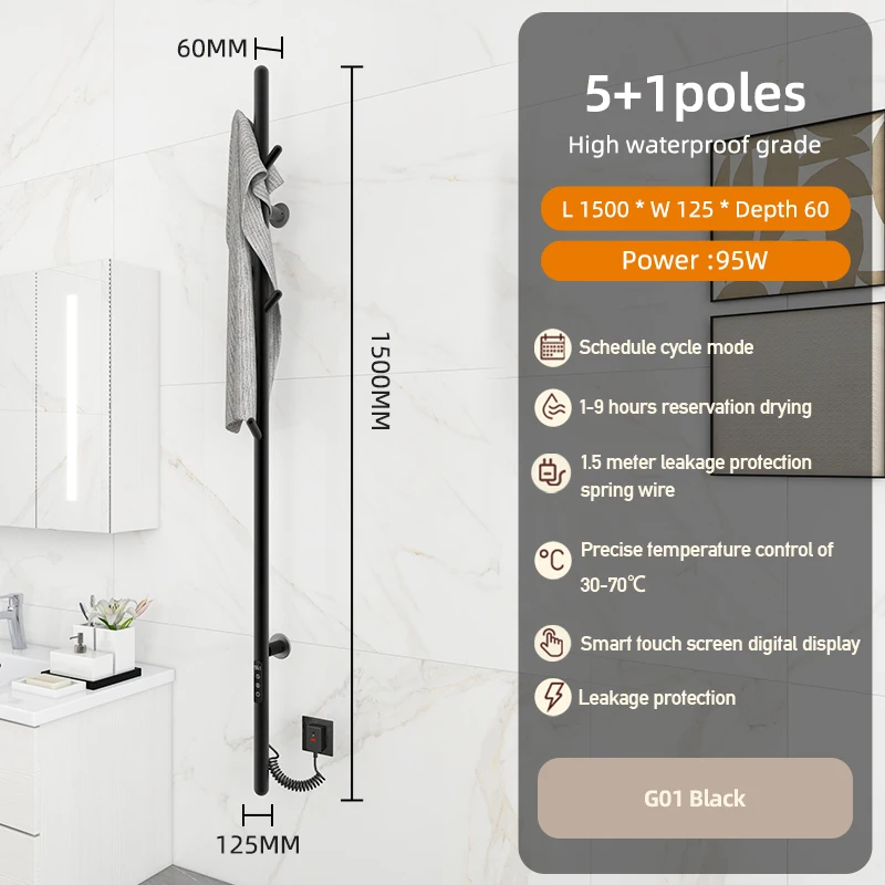 Smart WiFi Electric Towel Rack Customizable Colors Black/White for Household Bathroom Drying and Heating with European Socket