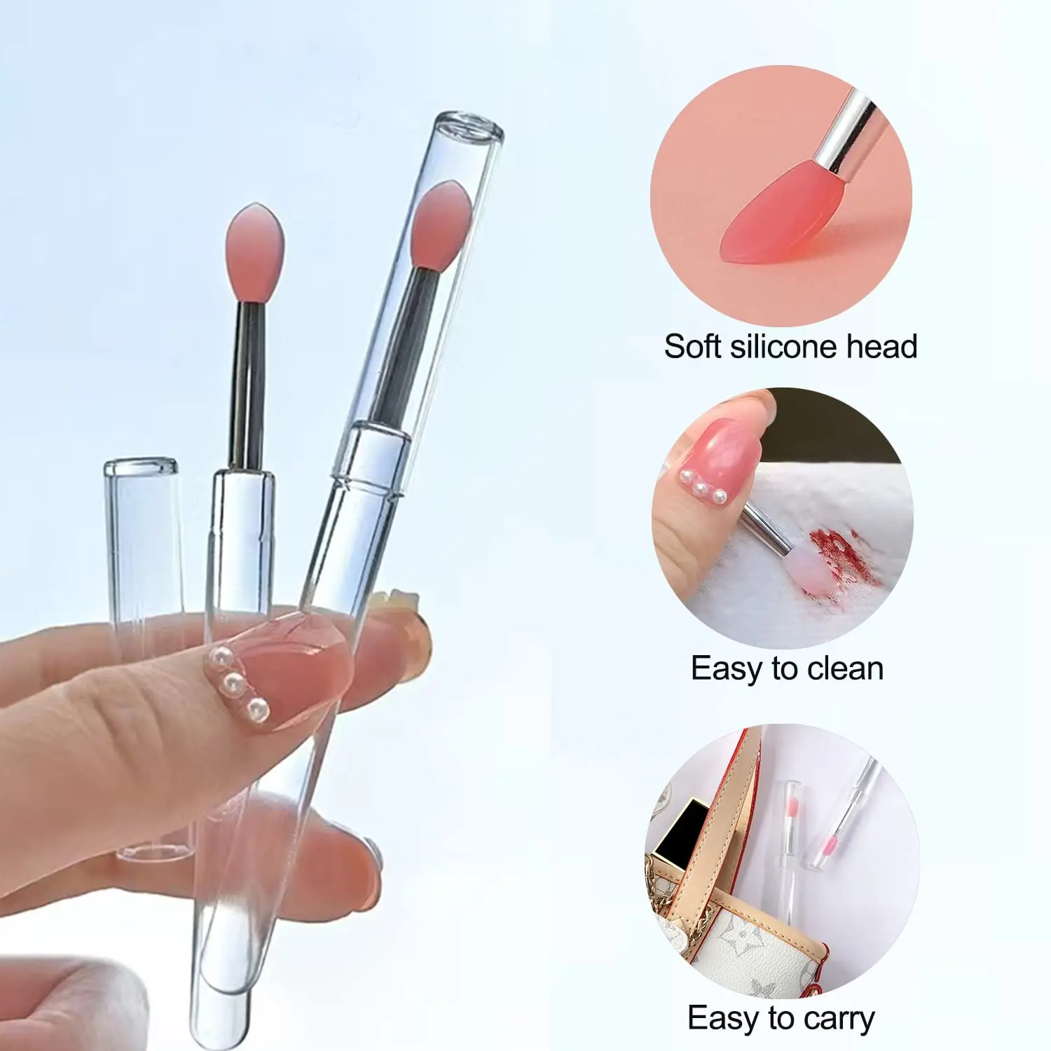 Portable Silicone Lip Brush With Cover Soft Lip Balm Applicator Lipstick Lip gloss Makeup Brushes