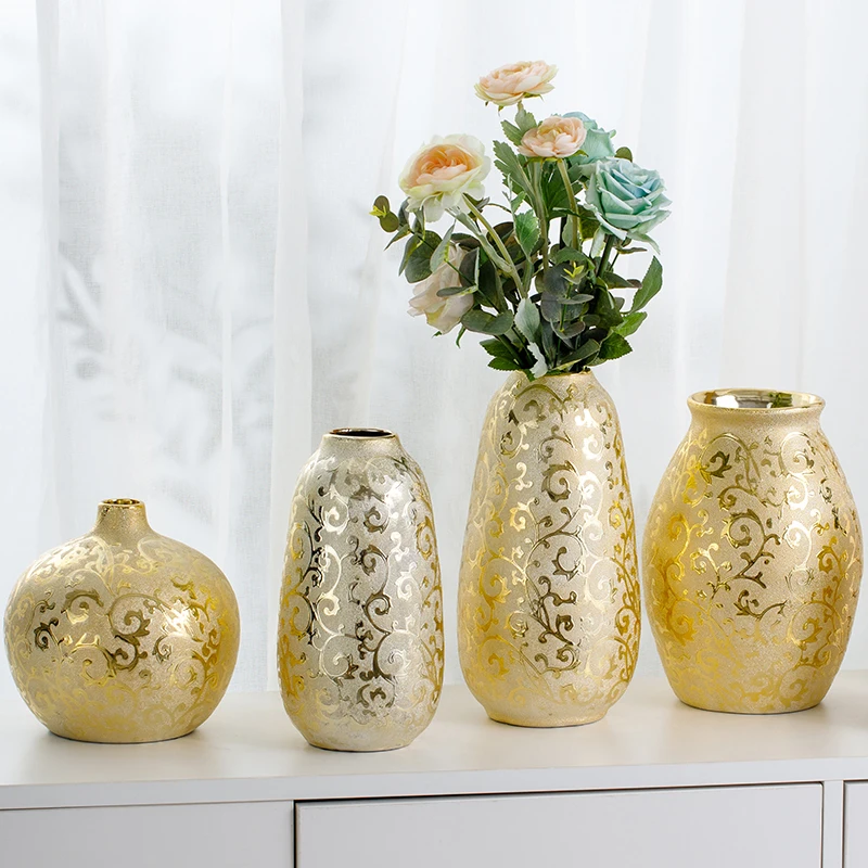 Wholesale round bowl shape electroplate gold flower vase ceramic modern fancy vases for home decor