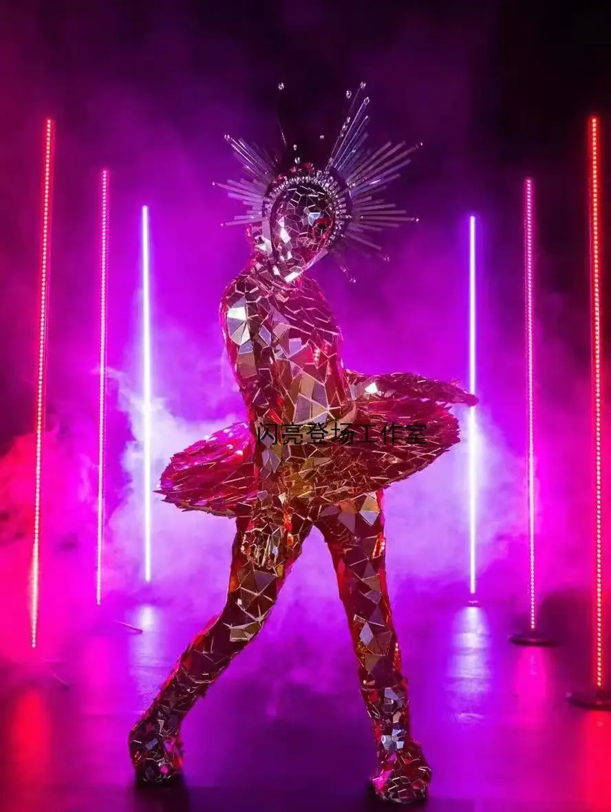 Mirror girl Ballet dance costume glass man stage dance wear cool girl future show stage clothing