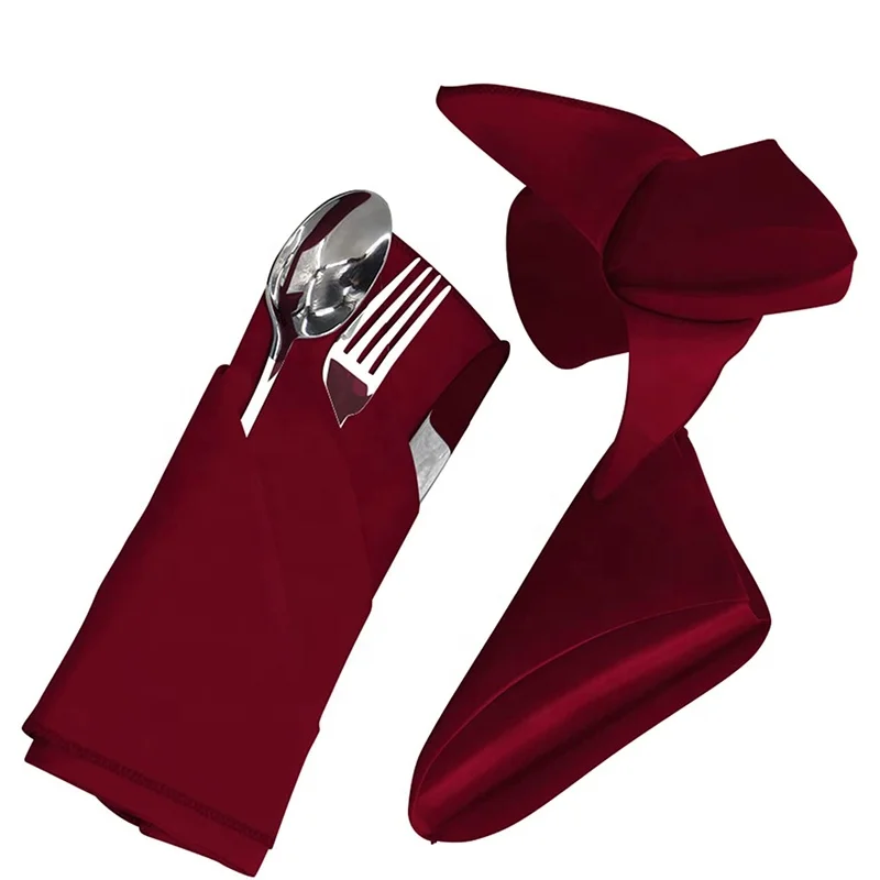 Luxury Red Satin Napkins For Wedding Party Piping Home Decor Square Durable Washable Table Cloth Handmade Polyester Table Napkin