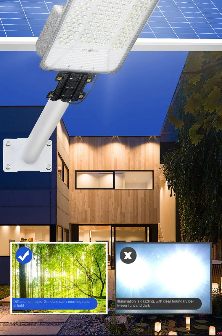 #NY 1000W Intelligent LED Solar Street Light Long Screen Three-Sided Metal Lamp IP67 Courtyard Lighting with Light Control Road