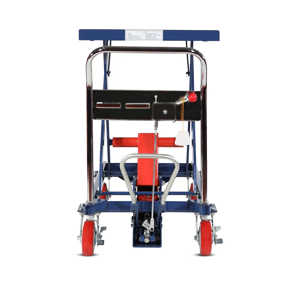 500kg 1100lbs  Platform Lift Table Cart Hand Hydraulic Single Scissor 725mmLifting Height 500kgs Capacity with 4 Wheels