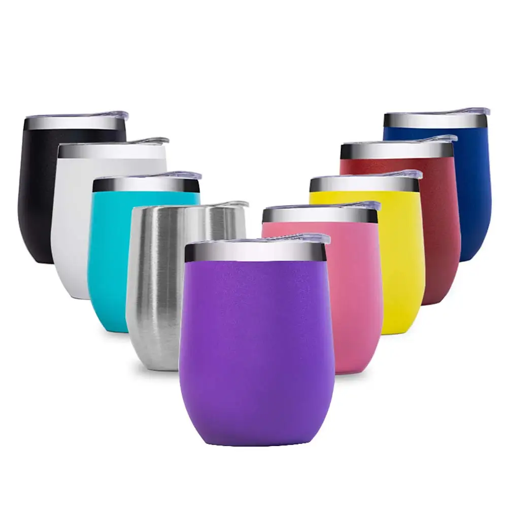 2 Set 12oz Amazon Hot Selling Insulated Cup Stainless Steel Gift Wine Tumbler Double Wall Glasses With lids