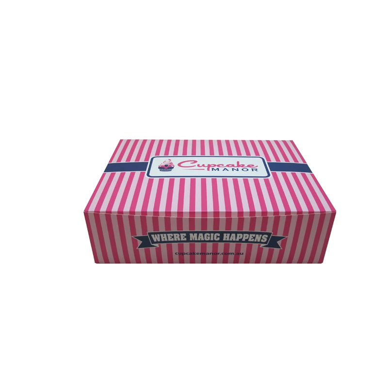 set pink cupcake box with clear window and paper bag