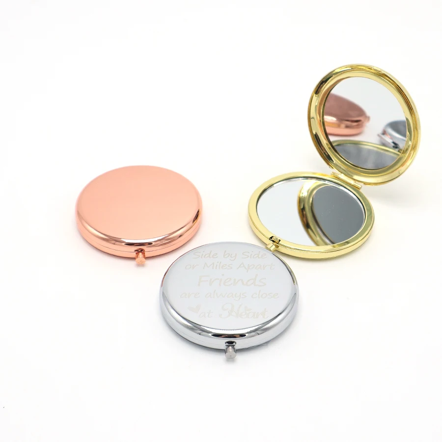 Пользовательский портативный металлический золотой цвет компактный штамповочный УФ-печать карманное мини-зеркало