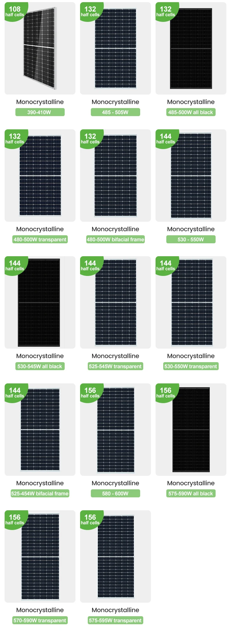 Factory price solar energy generation 156 half cells 590W silicon solar cells polycrystalline solar panels