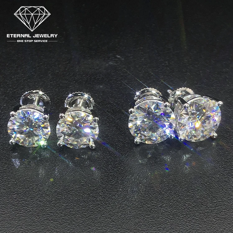  Женские модные роскошные 3 мм 4 5 6 8 синтетический бриллиант 10k 14k 18k позолоченные белые серьги-пуссеты с сертификатом производство