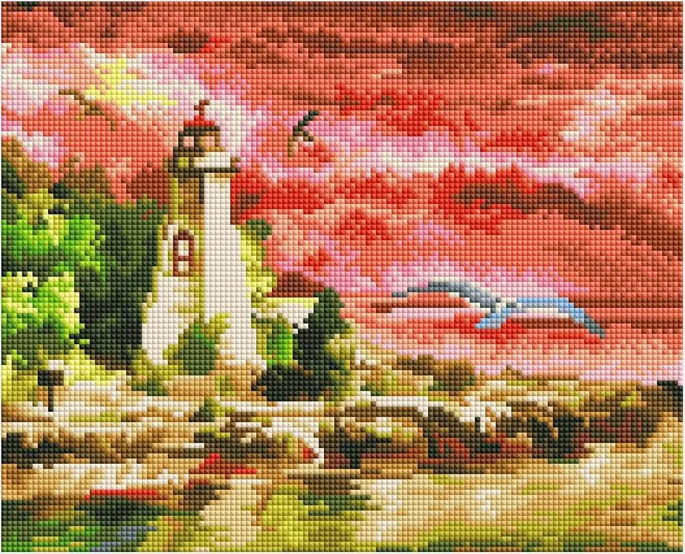 
DIY Diamond Painting Lighthouse Full Round Drill Embroidery Kits Arts Craft 14