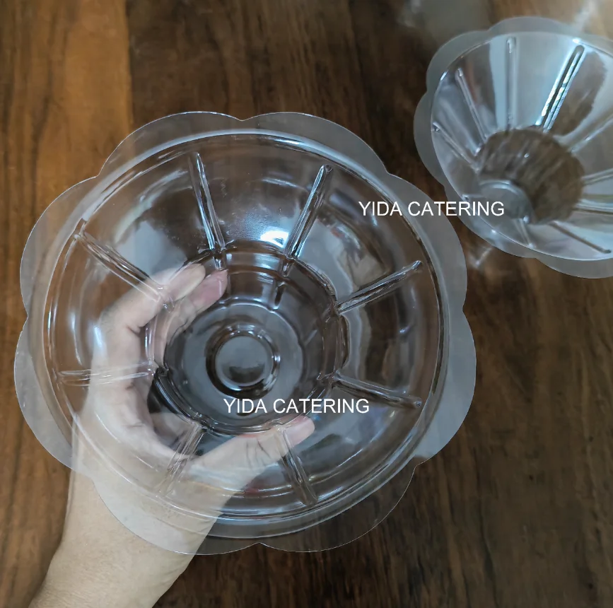 Summer Hot Selling Shaved Ice Slushy Bowl PET Transparent Ice Cream Dessert Snow Cone Shave Ice Flower Cup