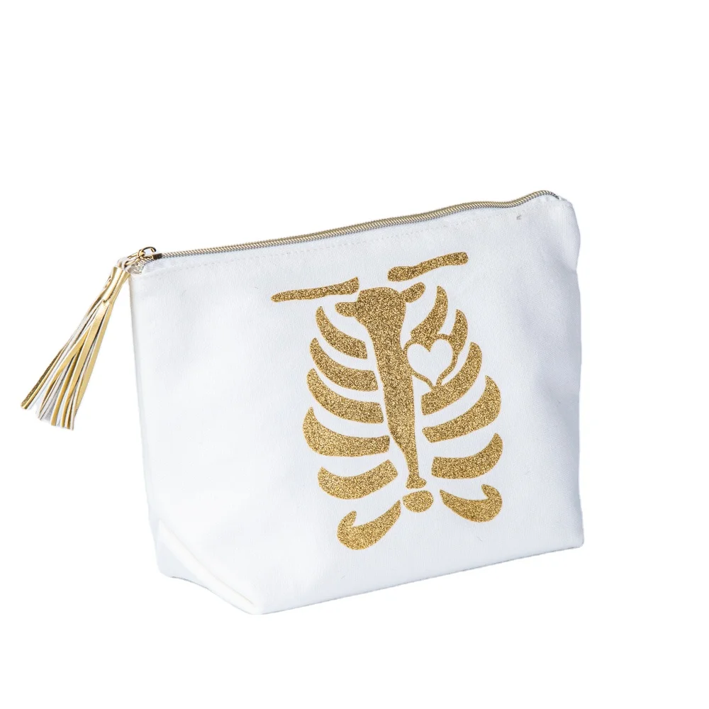 Customized Logo Printed Organic Cosmetic Natural Cotton Eco Friendly Makeup Bag With Handles