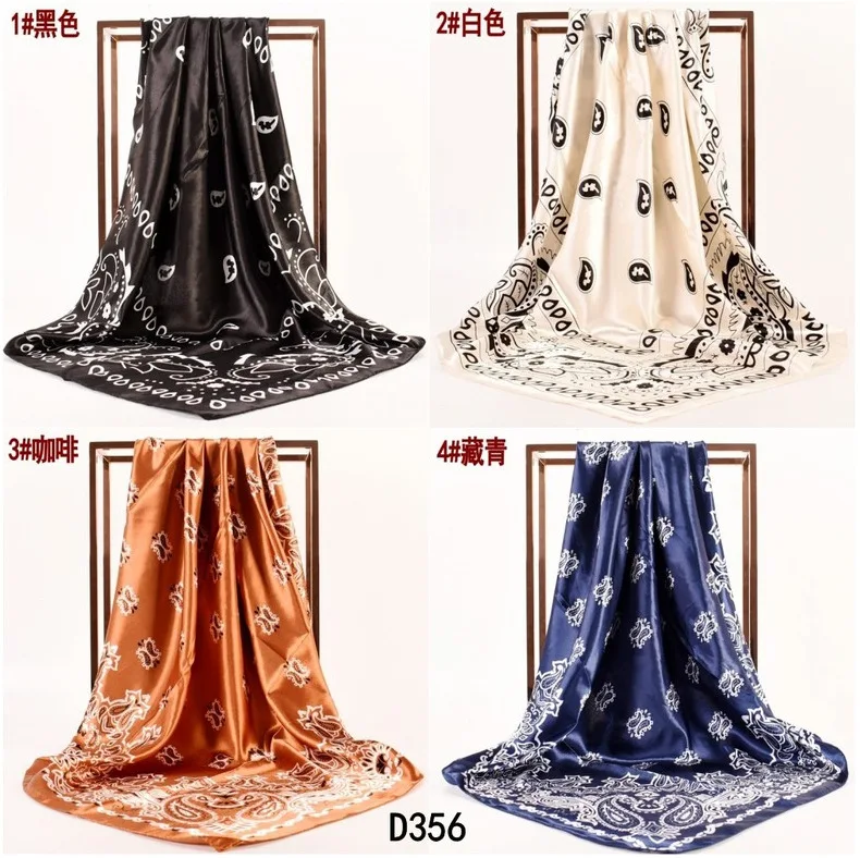 Women Large Silk Satin Paisley Head Scarves Bandana Style Shawl and Scarf 90*90cm Square Plain Shawls Head Scarfs for Ladies