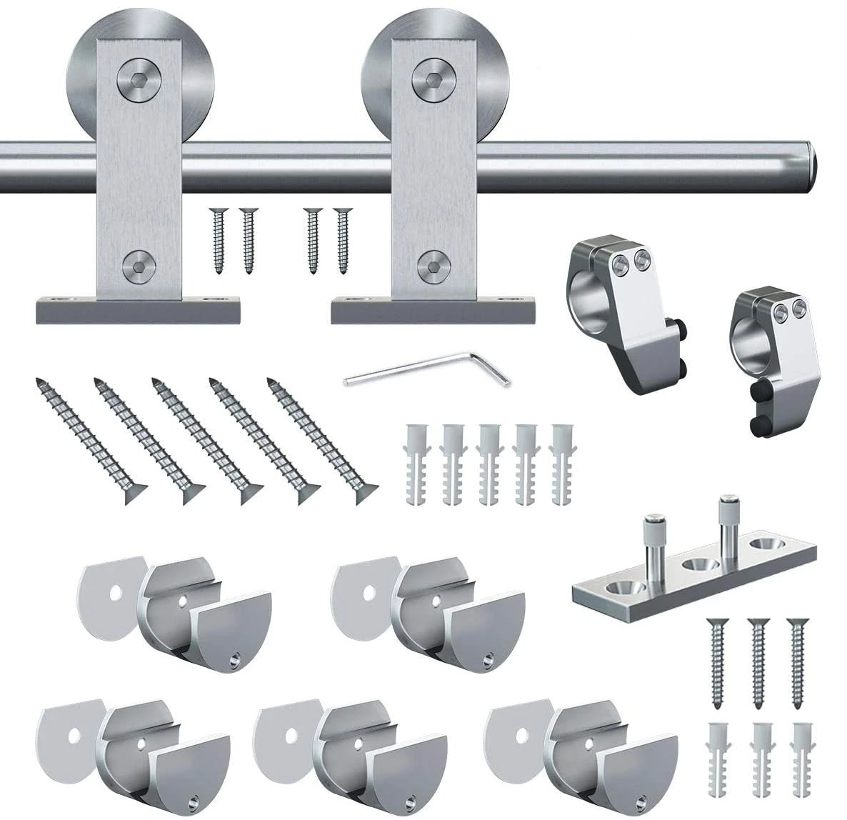 Stainless Steel Sliding Barn Wood Door Hardware Movable Spoke Wheel Brushed Barn Door Sliding Track Kit