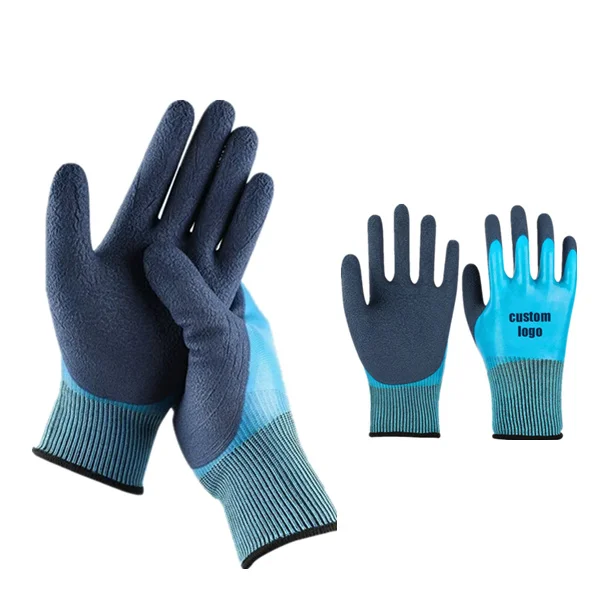 Waterproofing double layer thickened working protective gloves oil resistant anti-slip 13 needle nylon knitted safety gloves