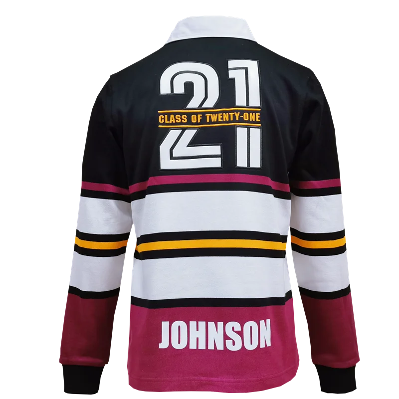 Rugby Shirts School Leaver Long Sleeves CVC  Polo Rugby Jersey Shirt Customized Seamless Stripe