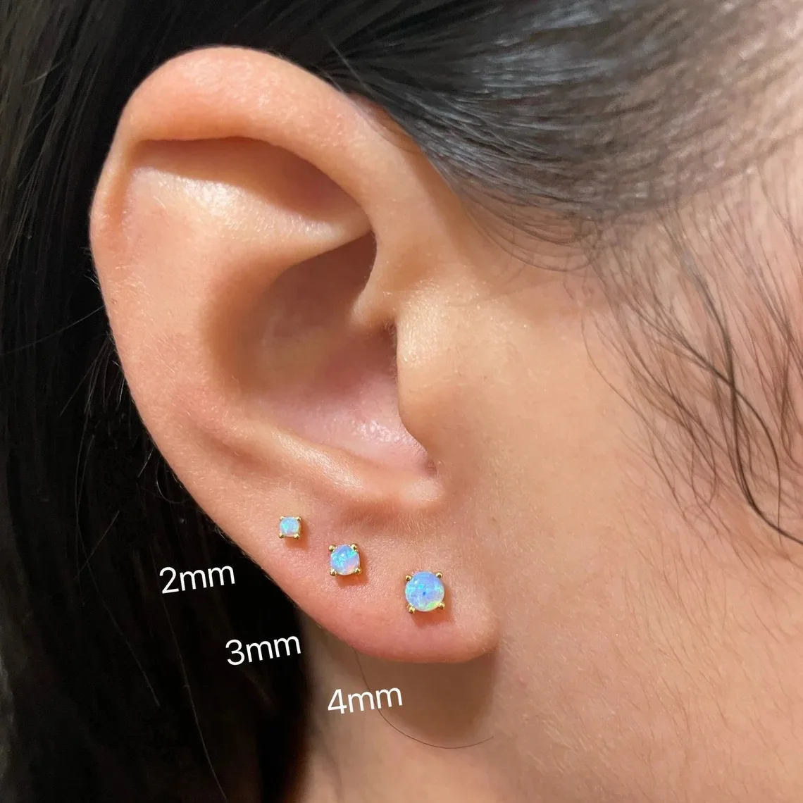 2/3/4mm Minimalist Round Opal Stud Earrings 925 Sterling Silver Jewellery