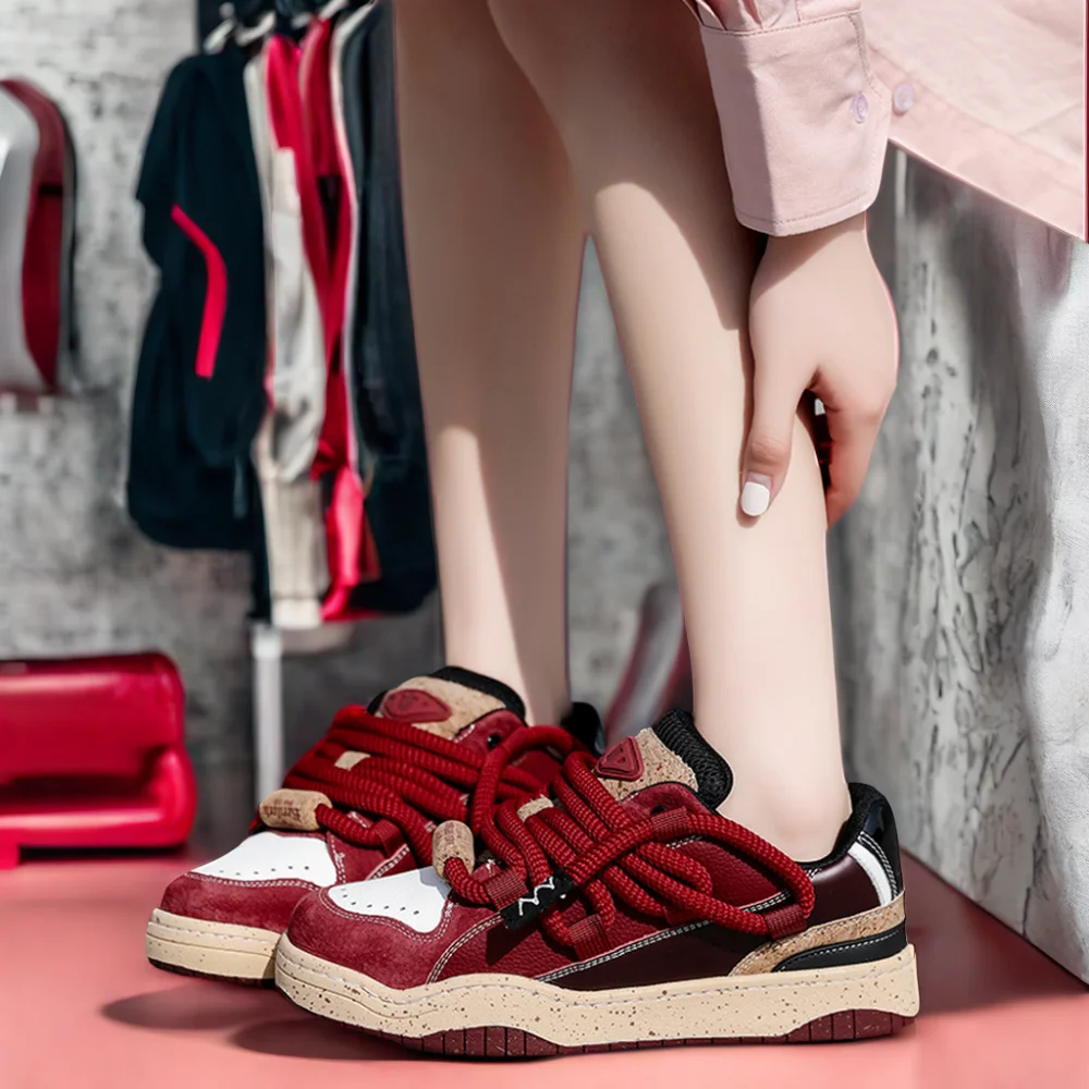 Dropshipping Custom Logo Couple Fashion Skateboard Shoes Red Thick Soles Casual Sneakers for Women
