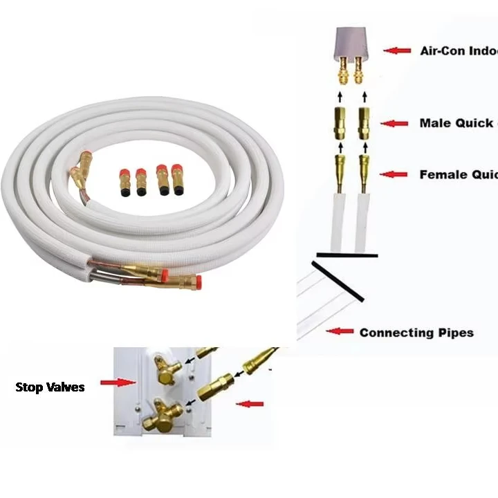 Pre-charged DIY insulated  copper aluminum line set for AC and plumbing heat pump system HVAC refrigerant pipe