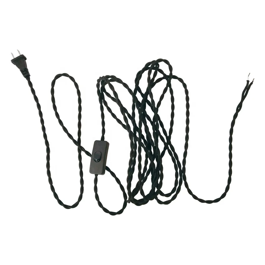 US 2 Pin Power Cable Plug Power Switch Cable Twisted Electric Copper Wire With US Plug And 303 Switch For Indoor Lighting
