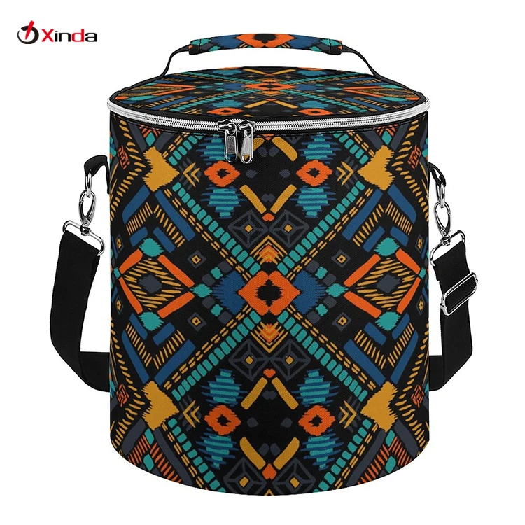 Custom Full Printing Portable Leakproof Picnic Bag Beach Cylinder Insulated Soft Cooler Lunch Bag