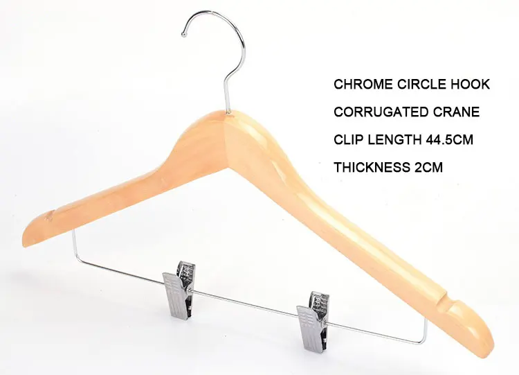 Factory wholesale Multifunctional solid wood pants hangers household with clip no trace hanger for shopping mall