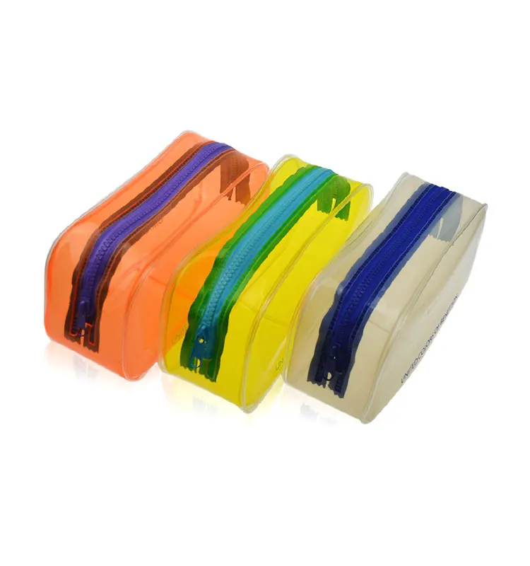 Wholesale vinyl cosmetic bag pvc makeup pouch with RESIN zipper small clear pouch bag