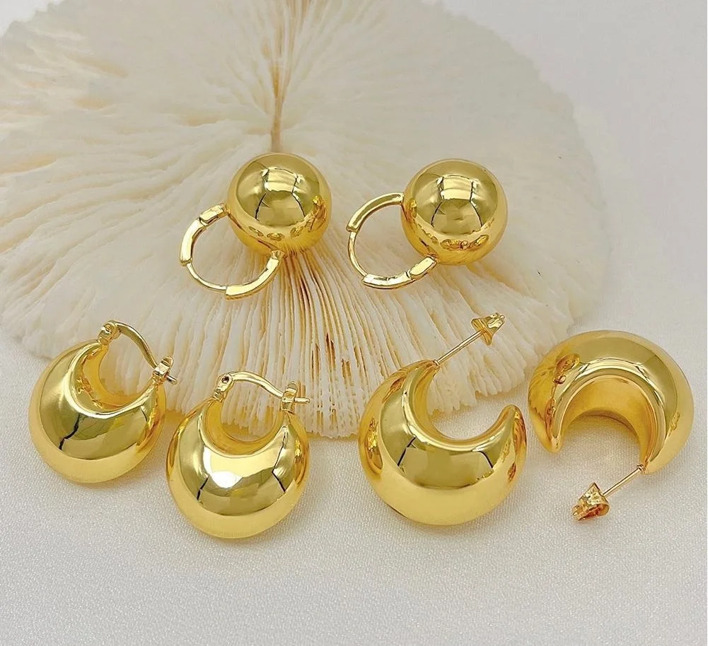 luxury jewelry Metal Water hoop 18k gold classic Bead chunky hoop earrings women