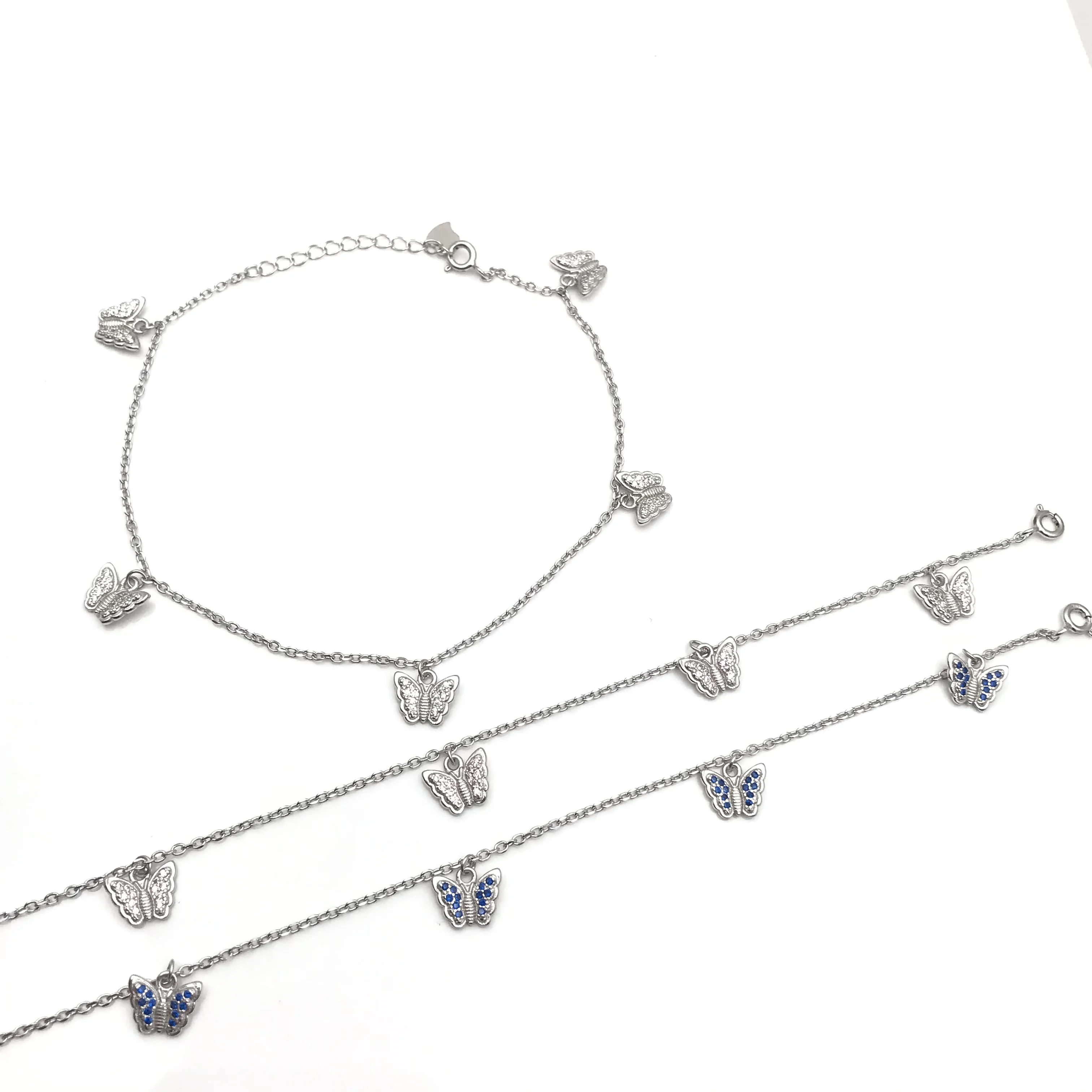 925 Sterling Silver Vintage butterfly Female Foot Chain with Rhodium Plated Color Zircon fashion anklet for women Gift Jewelry