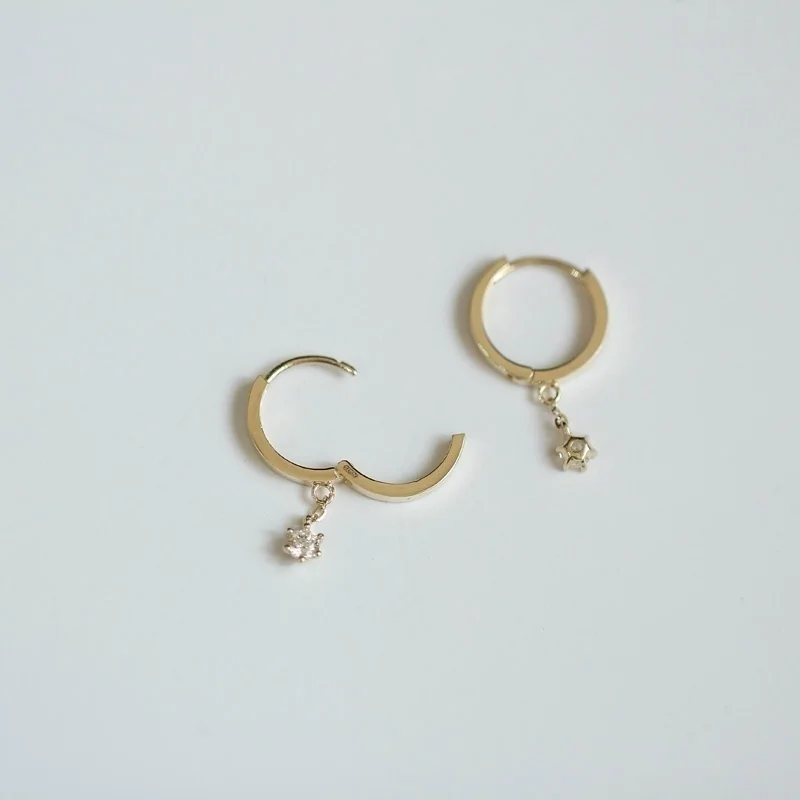 Customizable 9K Gold Zircon Chic Korean Ear Ring Short Chain with Small Drill Buckle Pearl Hoop Earrings for Wedding Gift  kj303 9