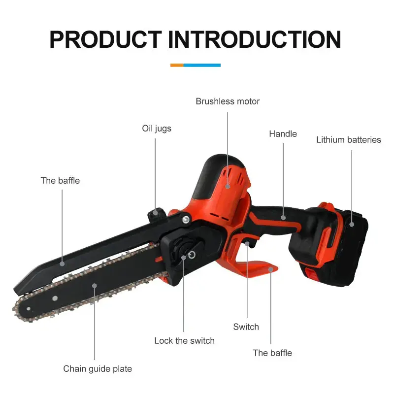 6inch 8 inch Mini Battery Chainsaw with Oil Lubrication Electric Cordless Chainsaw Li-ion Battery Power Chainsaws Chain Saw