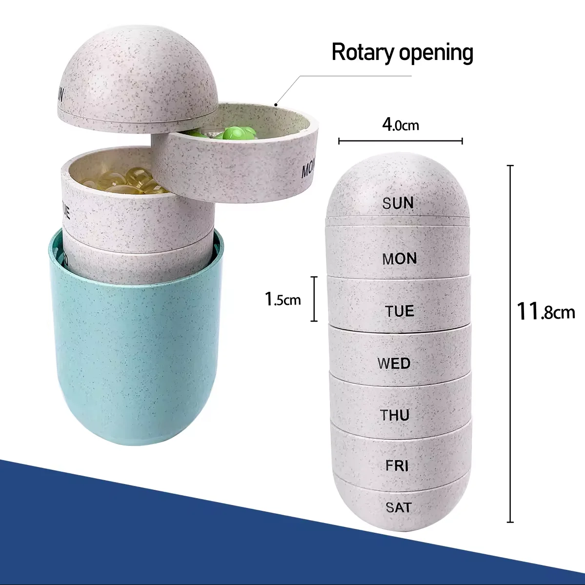 logo printing 7 day pp plastic pill cases wholesaler mini capsule shaped organizer 6 compartment travel portable pill box