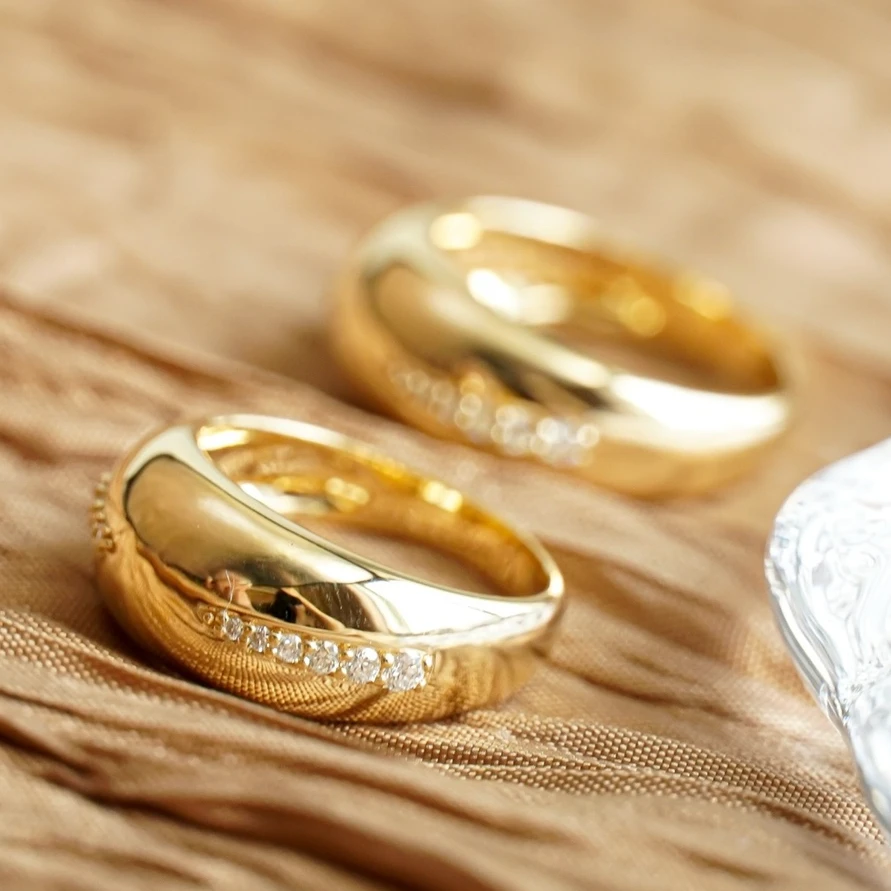 H&F Original 14k Solid Gold Ring 5 gram Croissant Vintage Big With Natural Diamond Marriage Cheap Rings For Men and Women