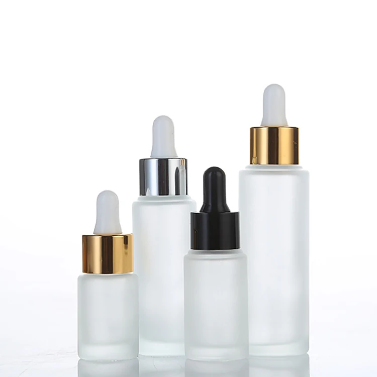 packaging round frosted flat shoulder luxury serum glass essential oil dropper bottle