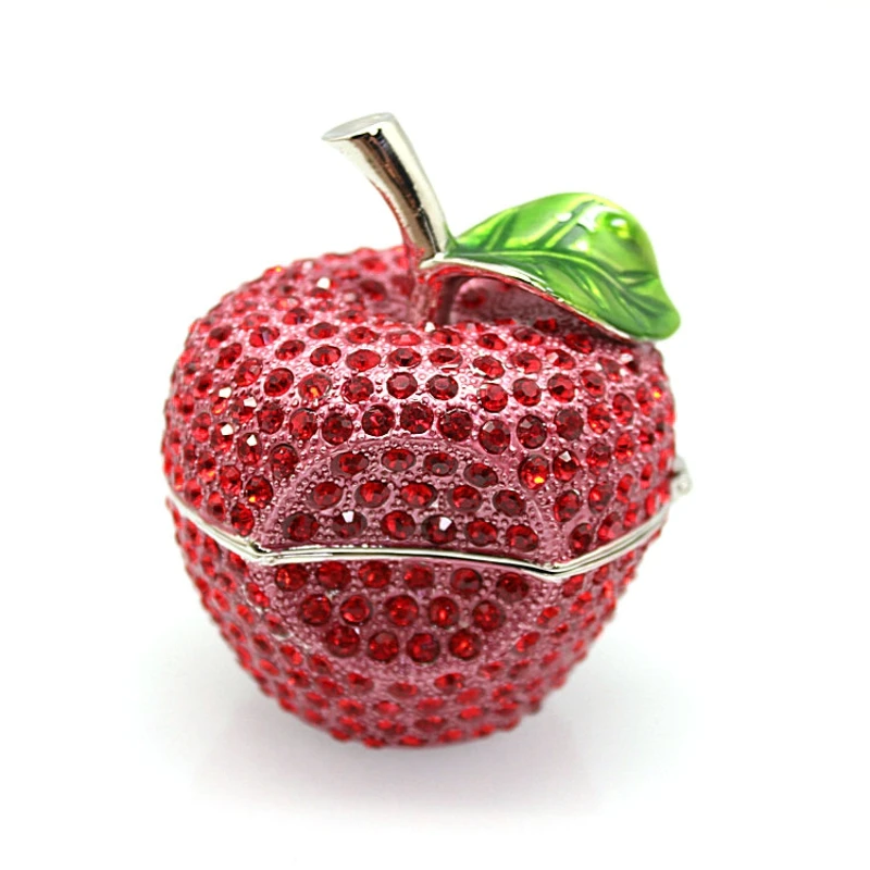 SHINNYGIFTS Home Decorative Box Apple Shape with Crystal trinket box for Jewelries Christmas Gifts