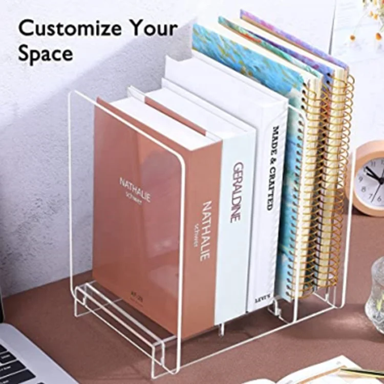 Clear Acrylic Holder File Organizer Desk Standing Rack on Table for Magazines Storage Holder with Detachable Dividers for Home