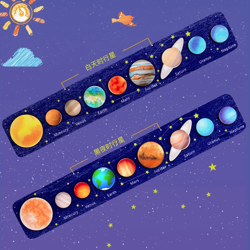 New Montessori Wooden Toys Eight Planets Puzzle Earth Sun Solar System Planets Planets Cognition Educational Toys Children Gifts