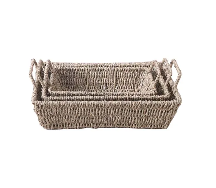 Natural handwoven square sea grass basket for organize sundries
