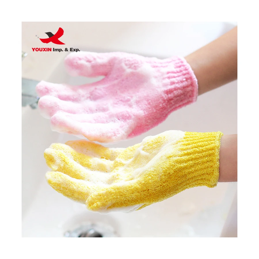 Factory Nylon Five Fingers Mitt Massage Dead Skin Remover Body Exfoliator Gloves Body Scrubber Shower Exfoliating Bath Gloves